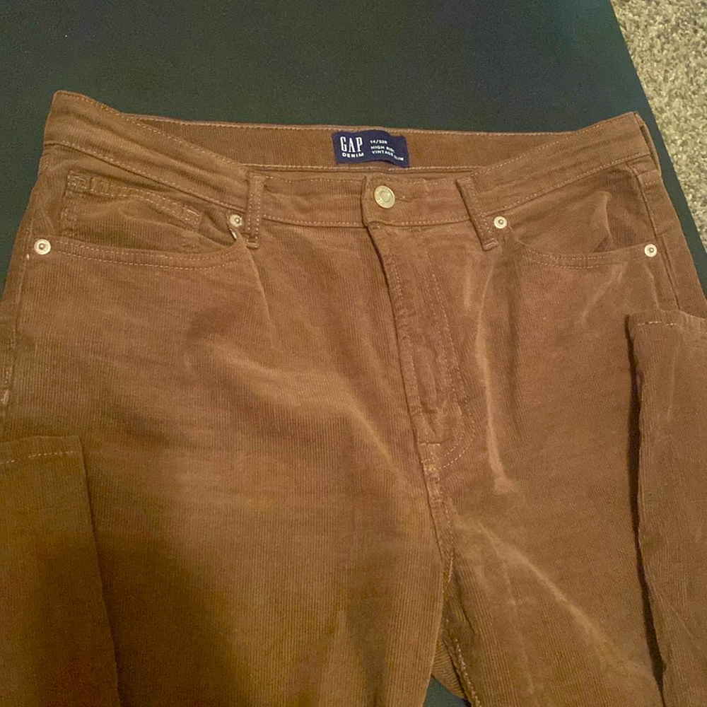 Gap Vintage Slim High Rise chocolate brown Corduroy Pants 14 32 R - Picture 2 of 9